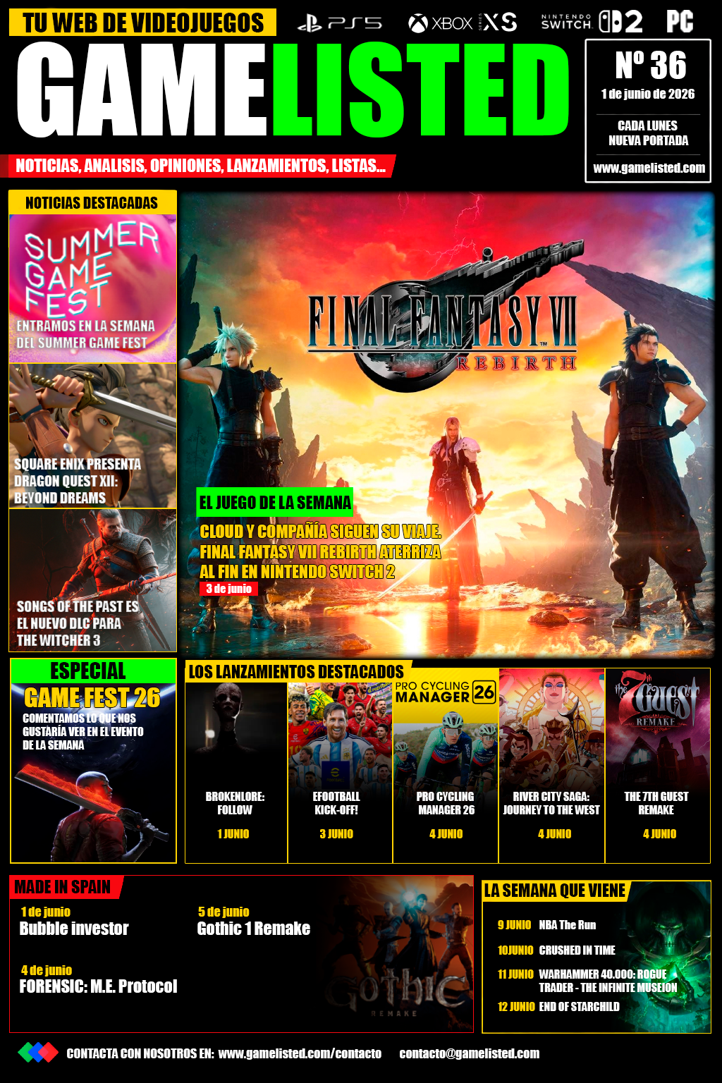 Summer Game Fest, Final Fantasy VII Rebirth en Switch 2 y el regreso de The Witcher 3.