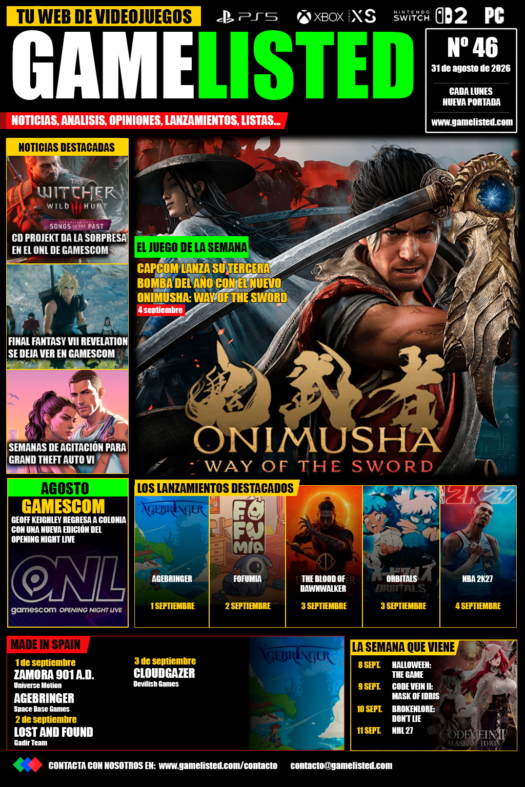 Onimusha, The Witcher 3 y GTA VI ponen el broche al verano.