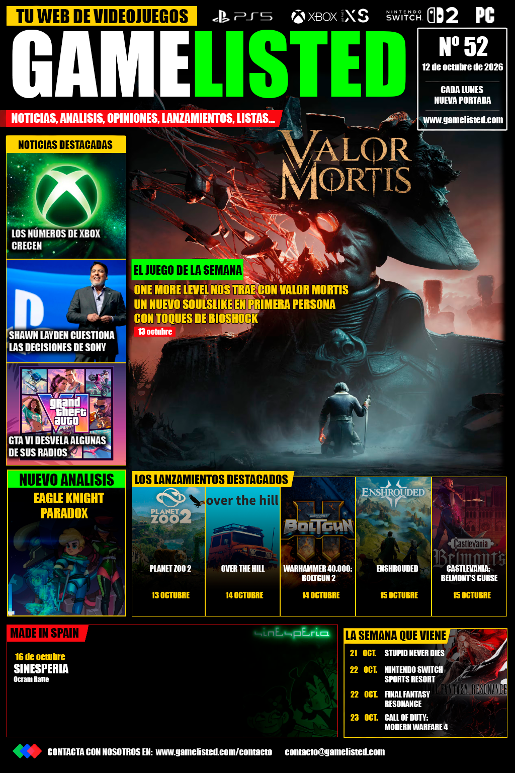 Valor Mortis encabeza los lanzamientos de la semana junto a las últimas noticias de Xbox y GTA VI.
